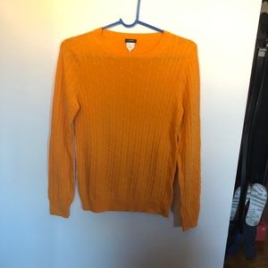 Tangerine J. Crew wool crew neck cableknit sweater